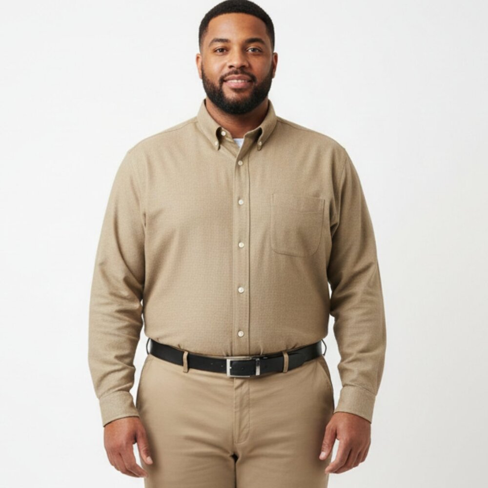 Roundtree & Yorke Brown Long Sleeve Button Up & Down Shirt 2XT